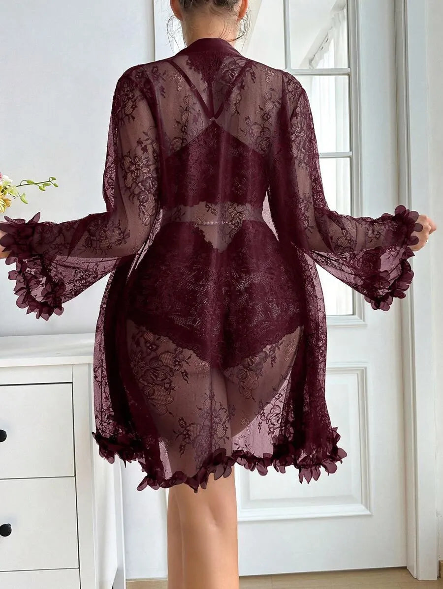 SilkySpell Women’s Lace Patchwork Sexy Sleepwear Set – Elegant and Comfortable Nightwear for Romantic Evenings and Lounging at Home