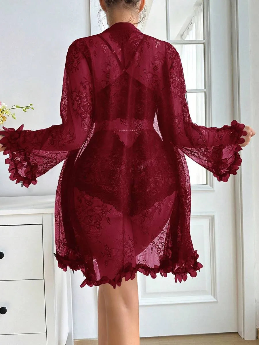 SilkySpell Women’s Lace Patchwork Sexy Sleepwear Set – Elegant and Comfortable Nightwear for Romantic Evenings and Lounging at Home