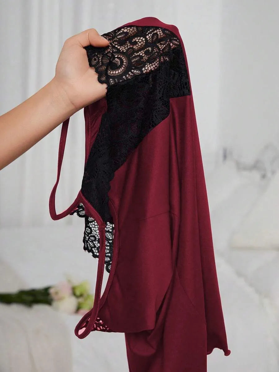 Women's Solid Color Lace Strap Nightdress – Elegant and Simple Sleeveless Sleepwear for Daily Wear, Lounging, or Vacation Nights in Warm Weather