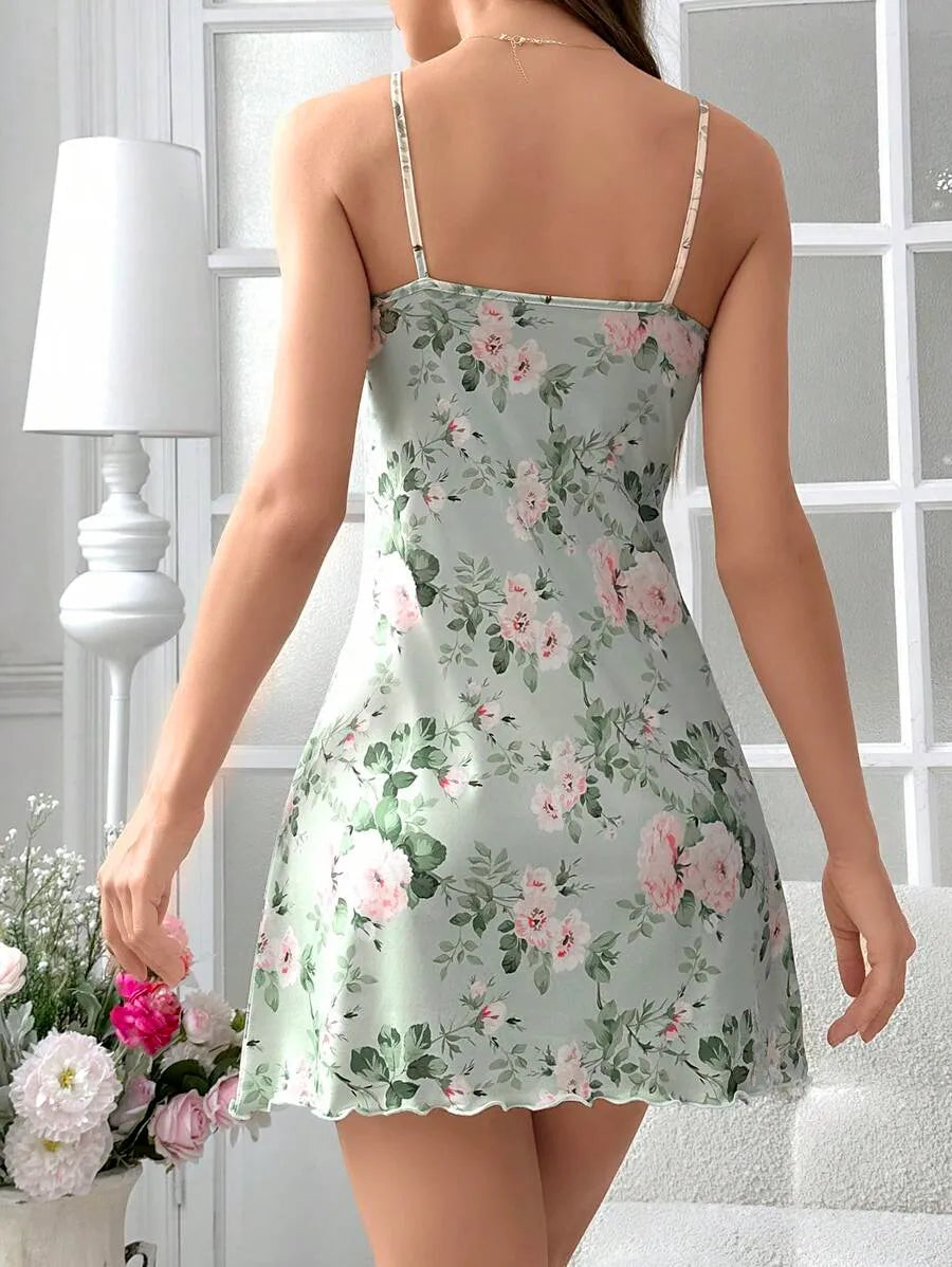 Floral Print Sleeveless Babydoll Nightgown – Lightweight Casual Summer Sleepwear for Women, Perfect for Warm Nights, Lounging, or Vacation