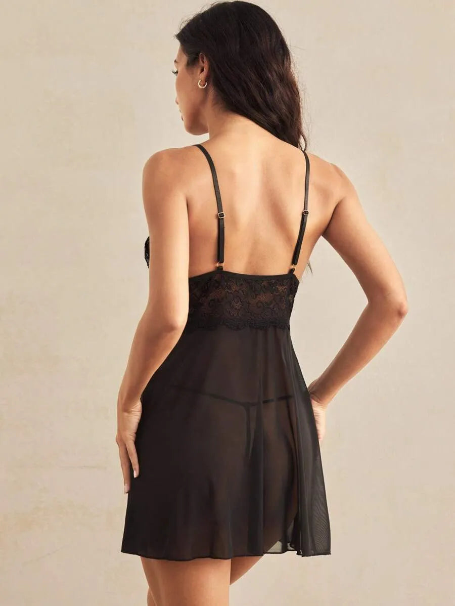 Charlaine Women's Lace Insert Adjustable Strap Sexy Pajama Nightdress – Elegant and Comfortable Sleepwear for Summer Nights, Lounging, and Relaxation