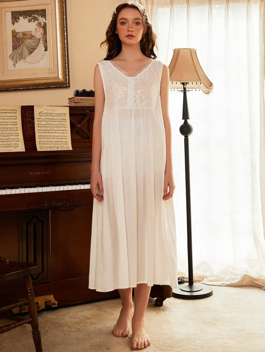 Women’s Floral Embroidery Pajama Nightdress and Tie Front Robe Set – Elegant White Sleepwear for Vacation, Lounging, and Comfortable Nights